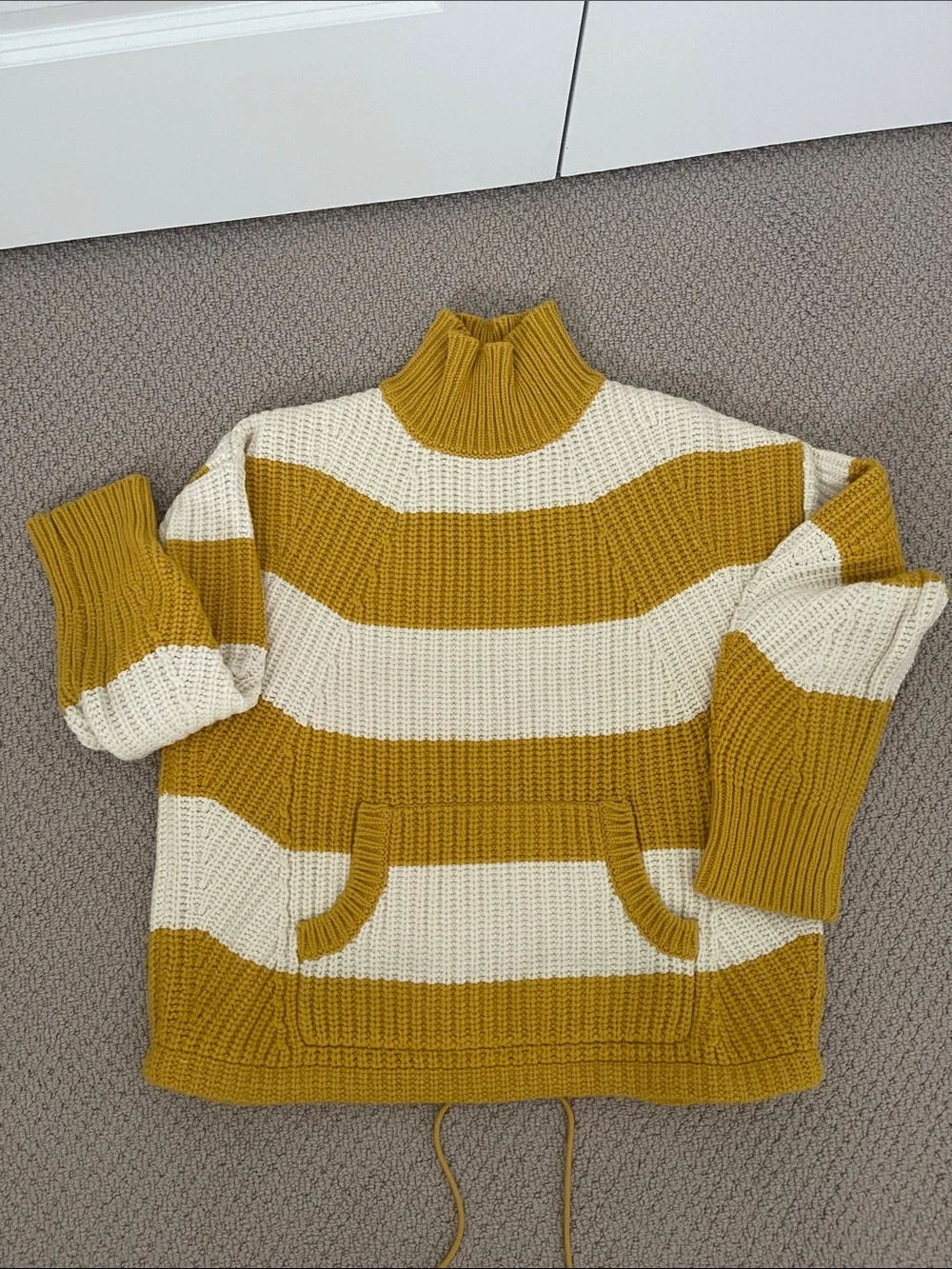 JCrew Striped Mock Neck Sweater - Mustard & Cream
